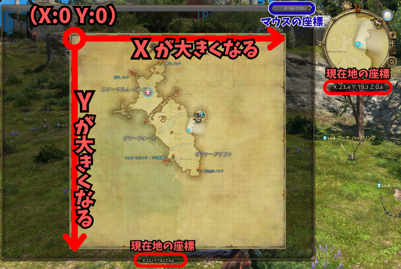 FF14のMAPでX・Y座標と現在地を確認する方法